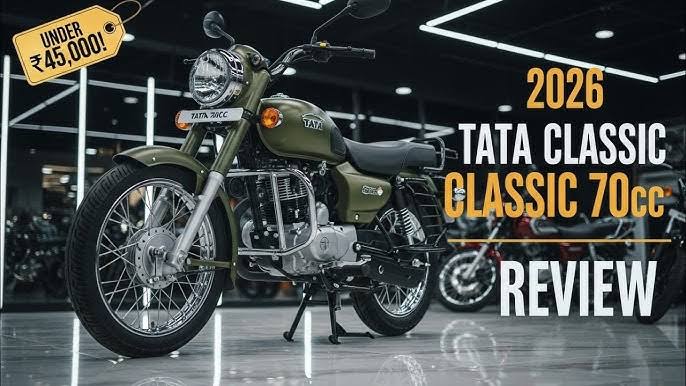 Tata Classic 70CC Bike भारत में लॉन्च! ₹24,599 की कीमत, 90 km/l माइलेज और क्लासिक लुक के साथ यह बन सकती है देश की सबसे सस्ती बाइक। Image Credit - Car Era Zone